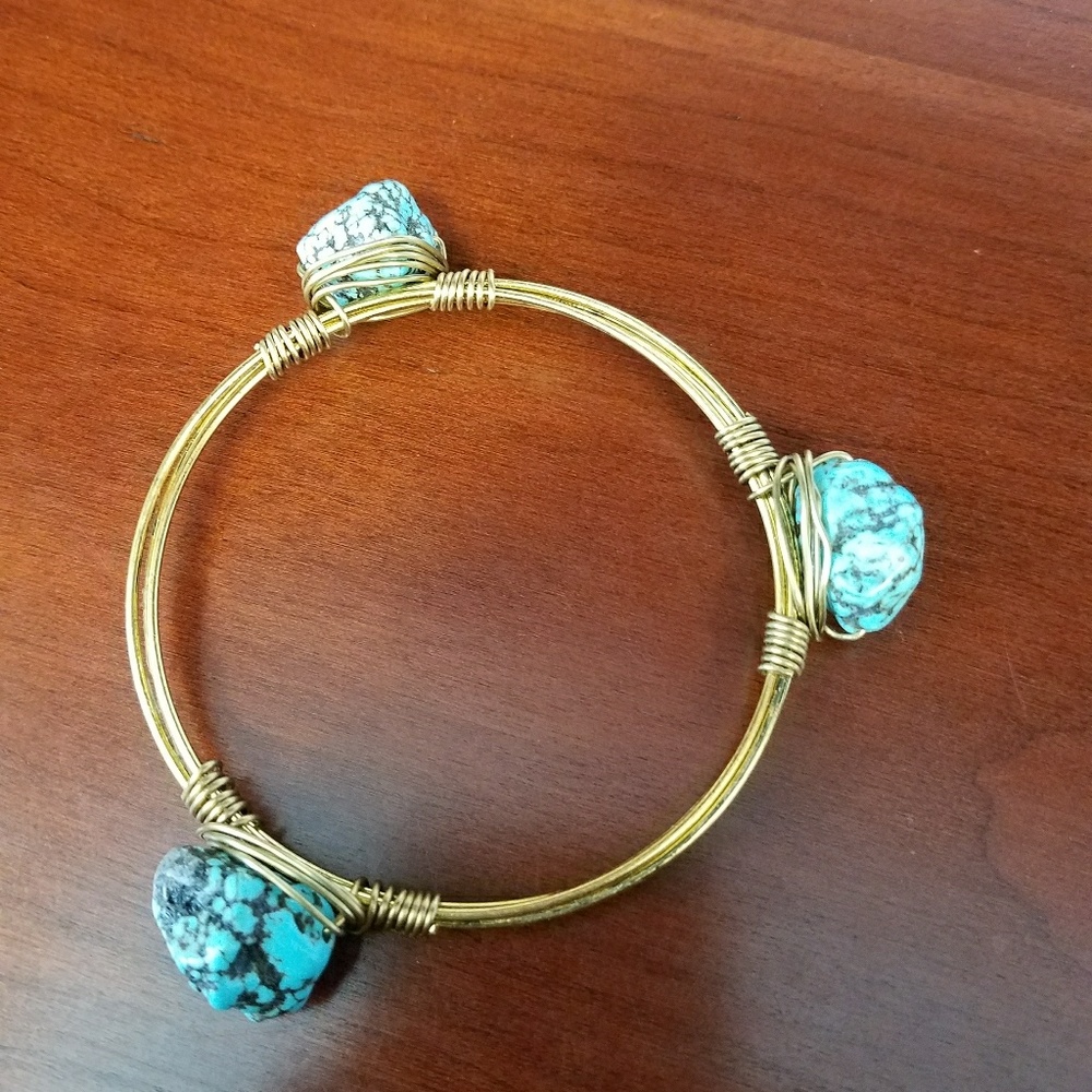 Turquoise Rock Bangle Bracelet - Picture 2 of 2
